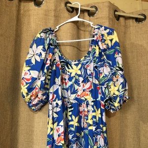 Puff-Sleeve Tropical Maxi Dress